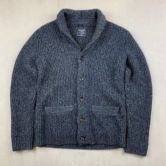 Abercrombie & Fitch Mens Sweater Small Blue Heather Shawl Cardigan Wool Blend - Picture 1 of 6